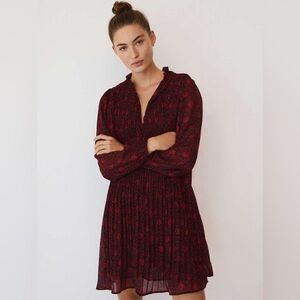 Mango Red Pleated Sundress with Bishop Sleeves